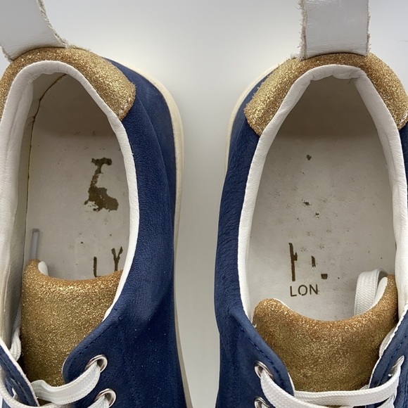 Fly London Maco Blue Suede & Gold Glitter Low Top Sneakers - fits like an 8.5-9 - Picture 4 of 8